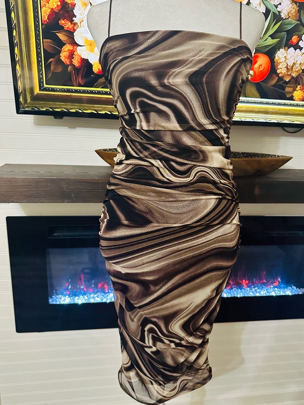 Windsor Brown Marble Print Satin Midi Dress
